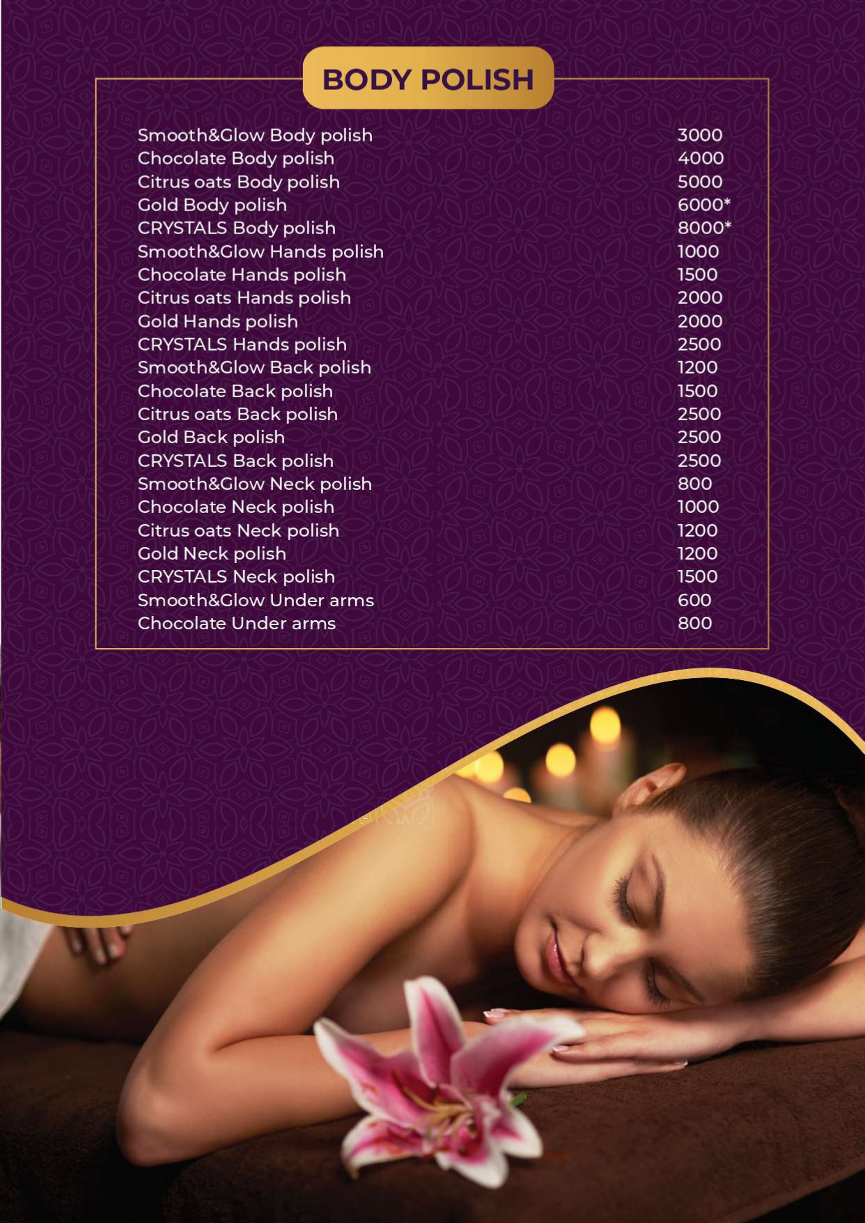 SSquareSalons menu card