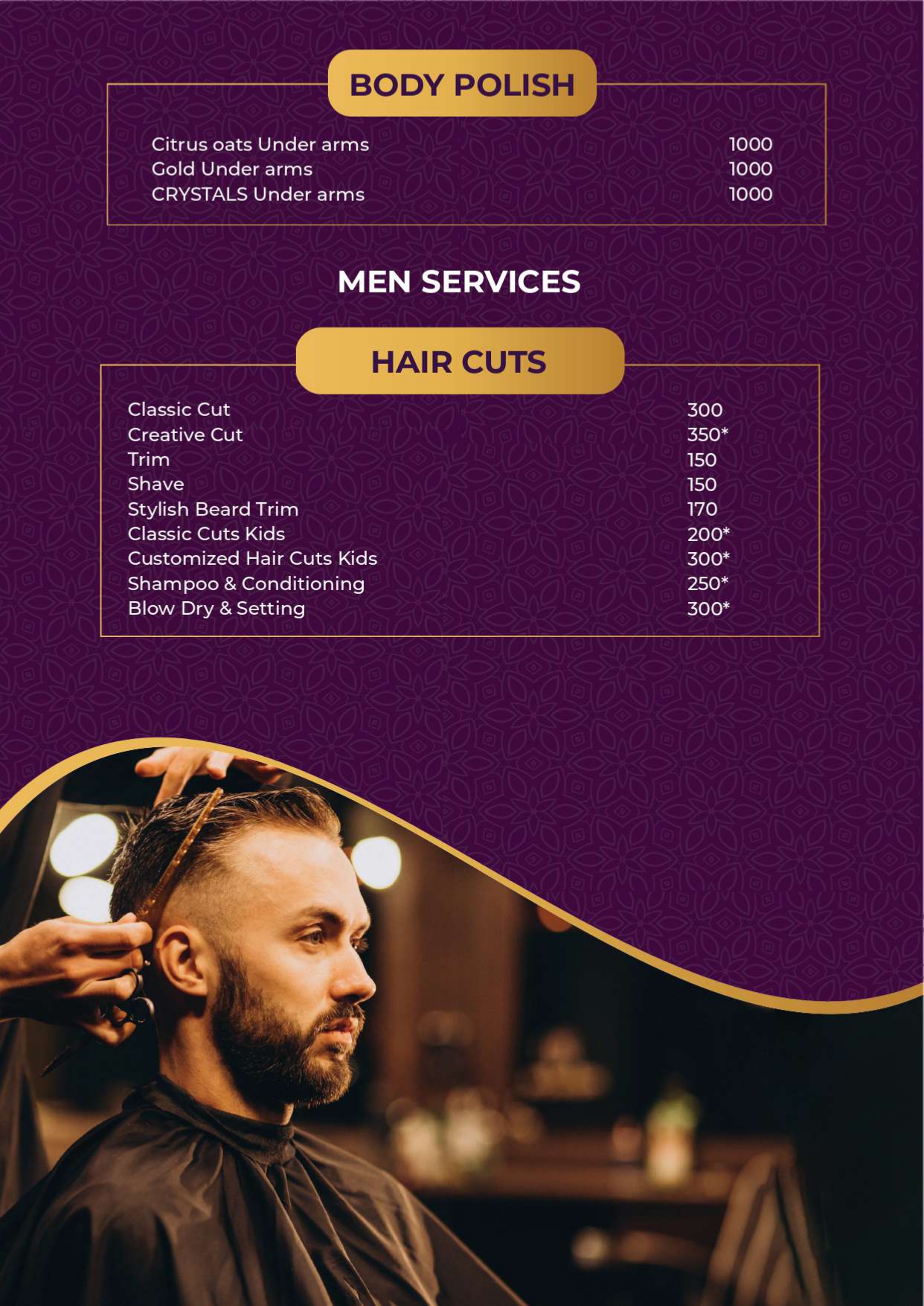 SSquareSalons menu card