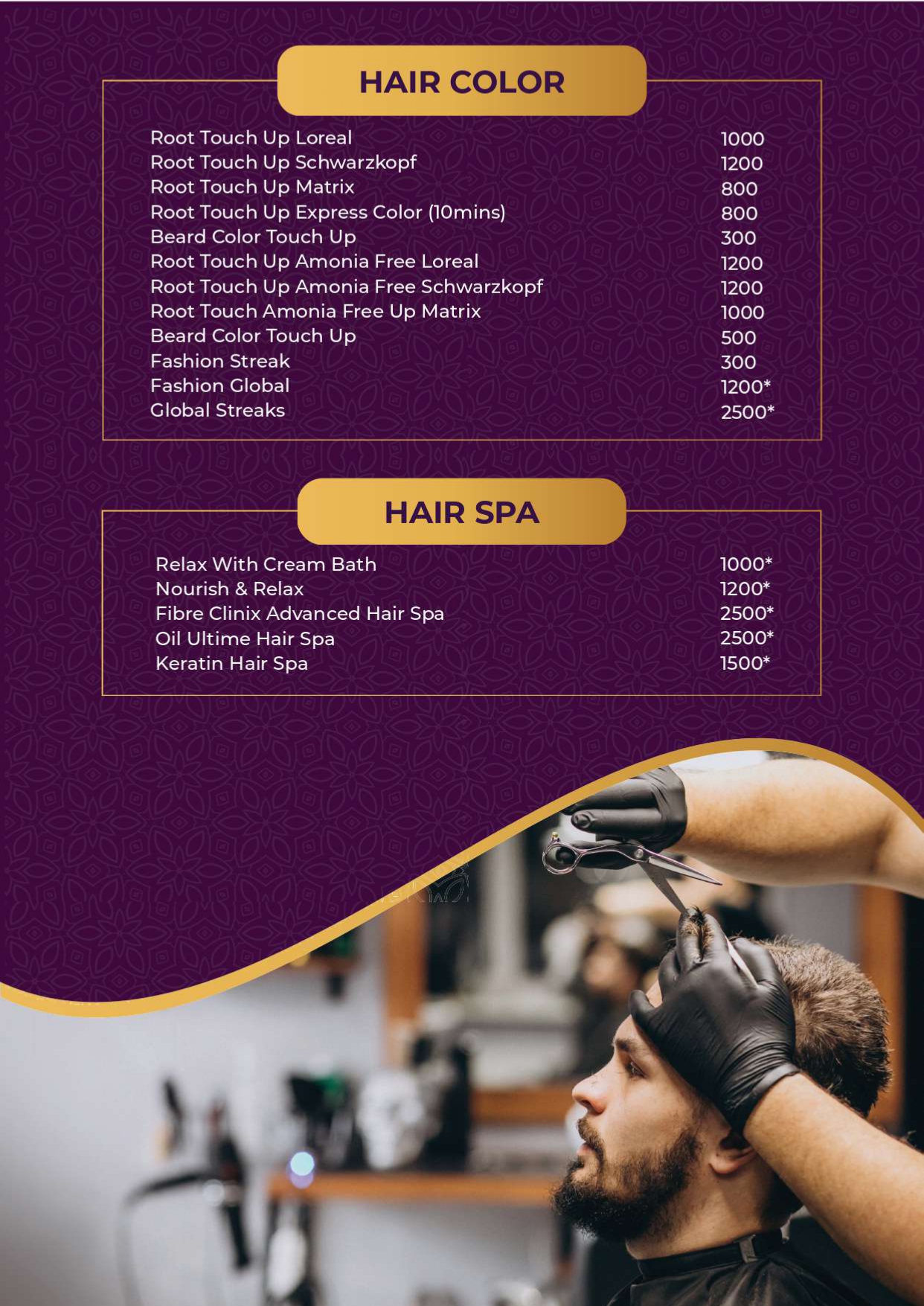 SSquareSalons menu card