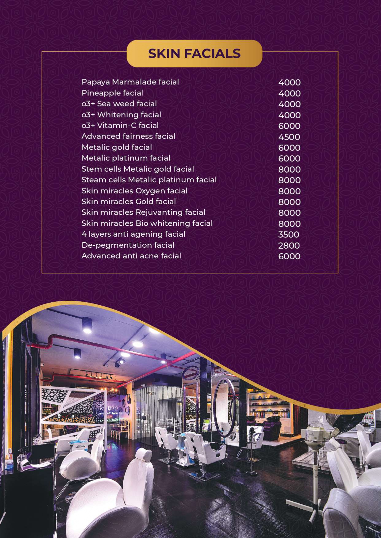 SSquareSalons menu card